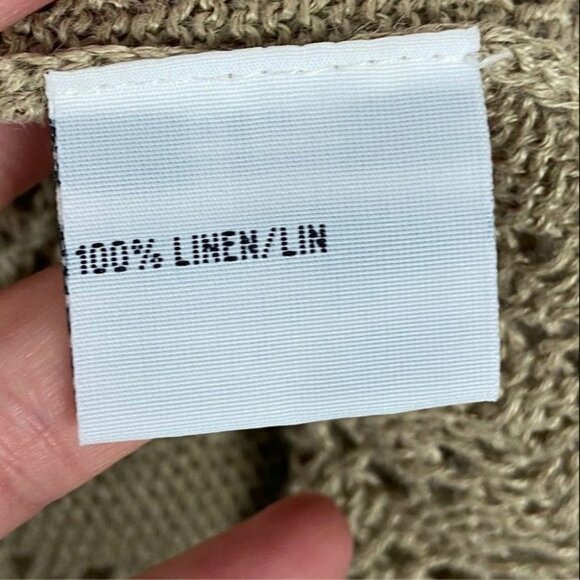 Vintage CDG 100% Linen Tan Knit Cardigan Sweater Cutout Lightweight Hong Kong L - Picture 4 of 13